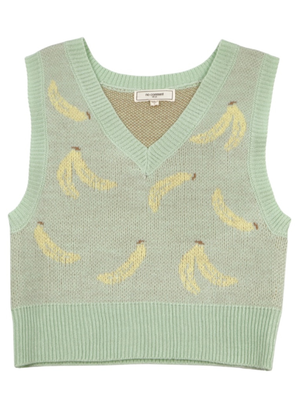 No Comment Banana Sweater Vest Large Mint Green Yellow Fun Trendy Top